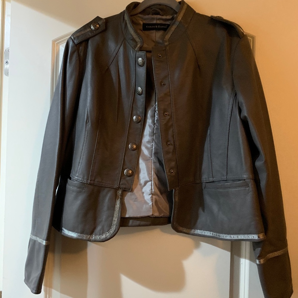 Grey 100% leather army inspired jacket